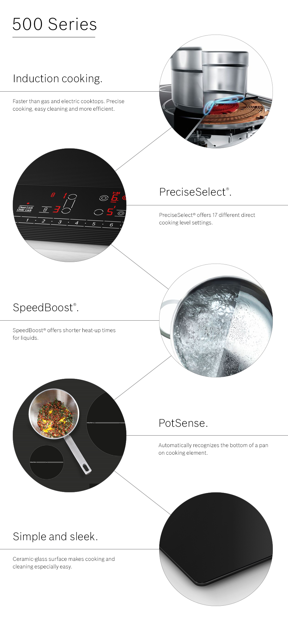 Bosch 500 Series 36 in. Induction Cooktop in Black with 5 SpeedBoost